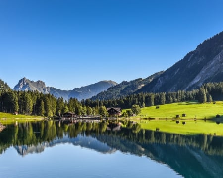 Scenic Lake in Austria - lake, forest, mountains, reflection, trees, nature