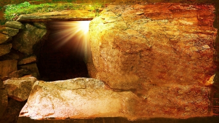 THE DAY OF RESURRECTION - Easter morning, tomb, Easter, rocks, Jesus