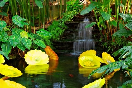 Exotic park - freshness, cascades, greenery, park, waterfall, plants, lovely, spring, exotic, beautiful, flowers