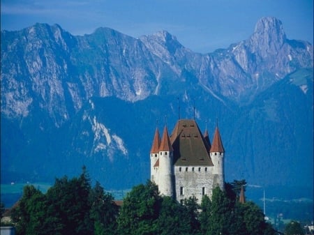 Ancient Beautiful Castle - nature, mountains, trees, castle