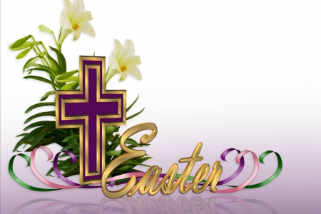 Happy Easter  - cross, lily, ribbons, easter, flowers, happy easter