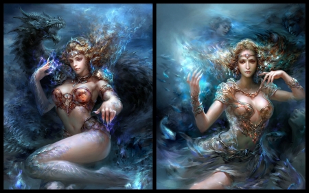 Heavensea Cornelia collage - collage, girl, water, frumusete, summer, fantasy, cornelia, luminos, blue, na sun, dragon, heavensea