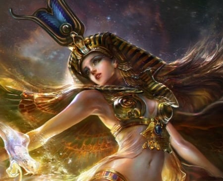 Egyptian Queen - fantasy, rongrong wang, egyptian queen, girl, golden, art, luminos