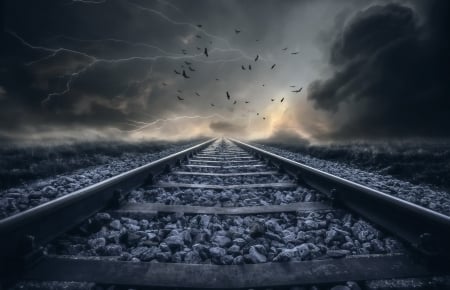 Storm - storm, railroad, blue, perspective, creative