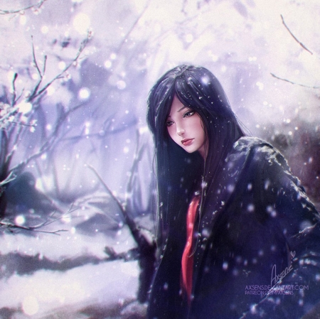 â™¥ - girl, snowing, abstract, art