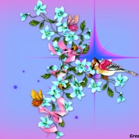 BIRD ON FLOWERS