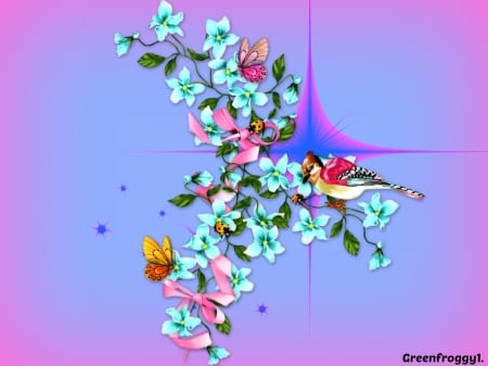 BIRD ON FLOWERS