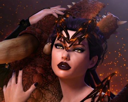 Mother of fire - beauty, rendering, pitoxlon, fantasy, cg, face, mother of fire, luminos, dragon, orange