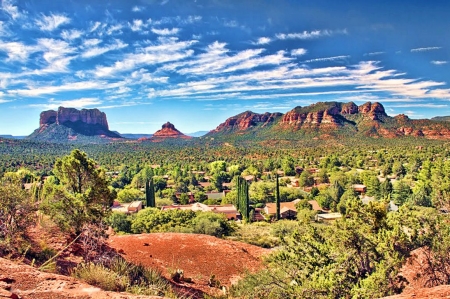 Courthouse Butte and Bell Rock, South Sedona, Arizona - usa, desert, landscape, mountains, sky