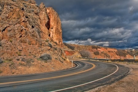 Utah State Highway 66 - sky, mountains, usa, road, clouds