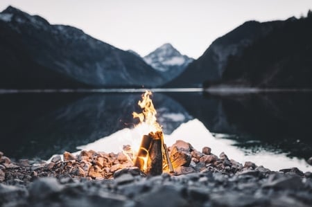 Lake Fire - water, beach, fire, lake, rocks