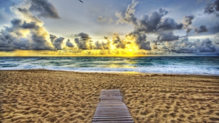 Sandy Beach at Sunset - clouds, sunset, nature, beach, sand, sky