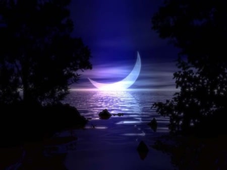 CRESCENT MOON OCEAN - crescent, moon, ocean, purple