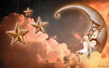 Creation of the Stars - moon, stars, clouds, fairy, faerie