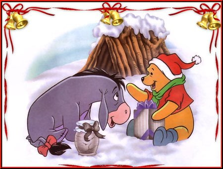 Christmas Pooh - christmas, pooh, holiday, bell