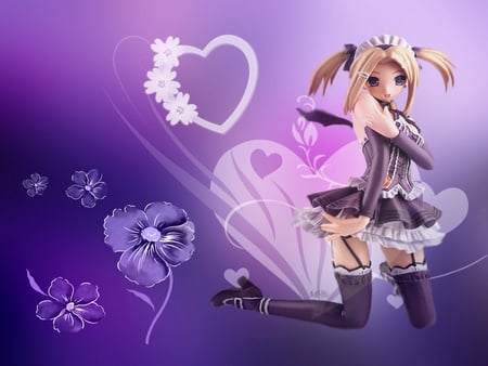 Anime Girl - love, purple, sexy, girl, female, heart, anime, flower