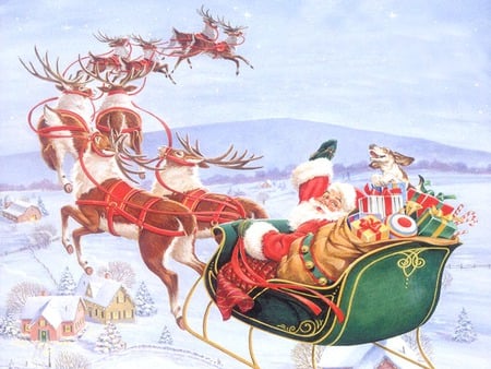 And to all a Good Night - sleigh, winter, snow, presents, flying, santa clause, christmas, reindeer, houses