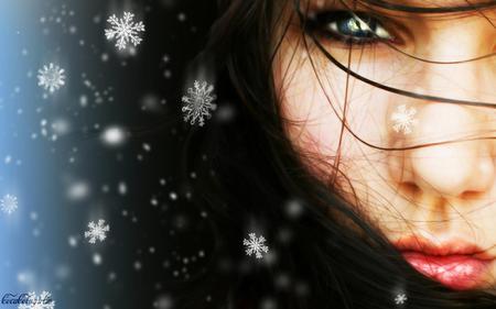 Winter is Her Name - pretty, woman, girl, snow, face, snow flakes