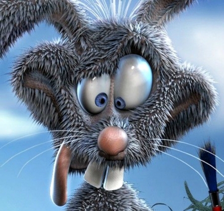 Easter bunny ~ funny face - eyes, pink, bunny, easter, fantasy, grey, funny, face, tongue, luminos