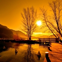 Wooden Bridge at Golden Sunset