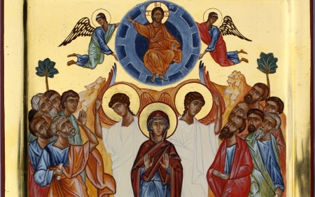 Ascension of Christ - apostles, Mary, angels, Christ, Ascension, Jesus