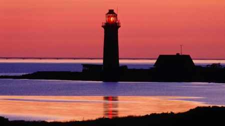 Lighthouse in Omoe Island,Denmark - sky, lighthouse, architecture, reflection, sea