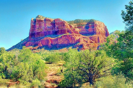 Courthouse Rock, West Face, Sedona - arizona, mountain, desert, plants, usa, rocks