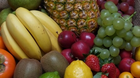 fruit - banana, fruit, grapes, lemon