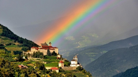 Amazing Houses - nature, rainbow, sky, houses, city, mountains