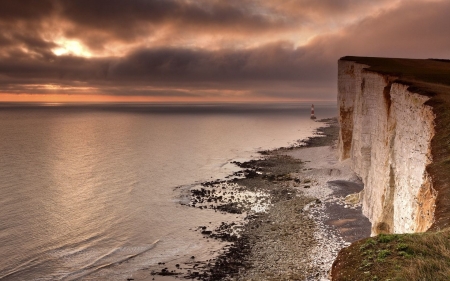 Cloudy Sea Coast Sunset - nature, clouds, sunset, sea, rocks, coast