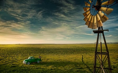 Feeling free - car, situation, man, field, wheel, dan escobar, wind