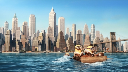 minions in new york - river, minions, new york, buildings