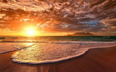 Foamy Wave On The Beach - ocen, clouds, sunset, nature, waves