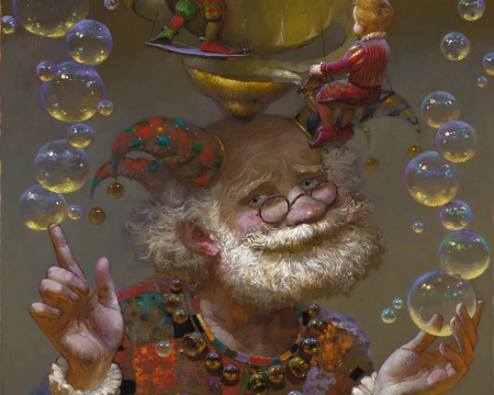 Grandfather - portrait, bubbles, victor nizovtsev, art, pictura, hand, luminos, painting, grandfather