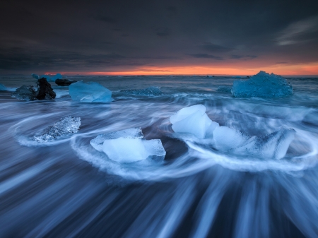 Jokulsarlon Lake,Iceland - ice, winter, nature, lake, sand