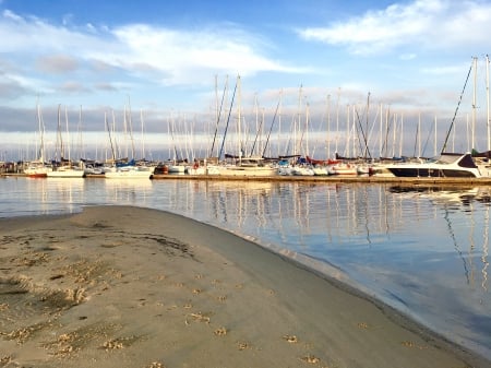 Moored Yachts Brighton - beach, boats, sun, water, sailing, sand, yachts