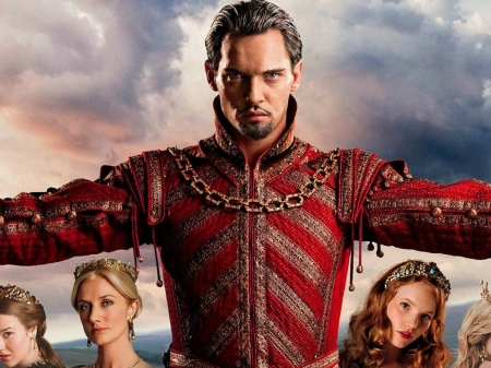 The Tudors (TV Series 2007–2010) - actor, poster, the tudors, woman, red, tv series, man, Jonathan Rhys Meyers