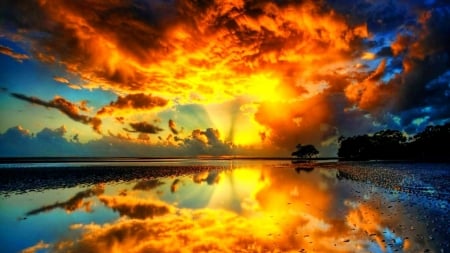 Let There Be Light - clouds, sunset, water, nature, mirrored, sea, light, reflection