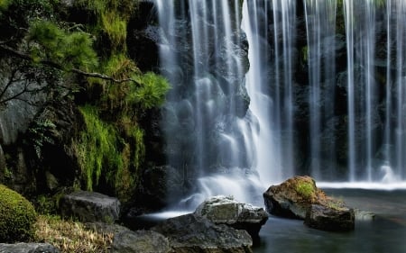 Beautiful waterfall - waterfall, tree, water, mountain