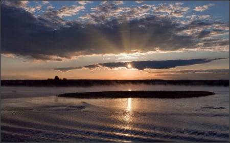 Sunset - lake, nature, sunset, clouds