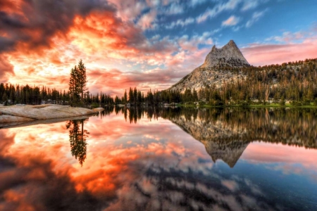 Lovely Sunset - sunset, water, mountains, sky