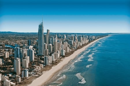 Coastline - skyscraper, ocean, beach, coastline, water, modern, architecture, sand, sea