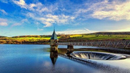 Welsh river - sky, uk, river, wales, waterfall, bridge, brecon beacons