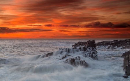 Sunset at Craster, England - nature, beach, england, sunset