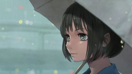 Rainy - anime, girl, umbrella, rain