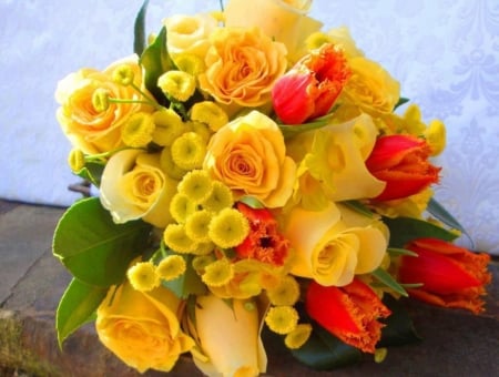 Lovely Bouquet - roses, flowers, bouquet, yellow, nature