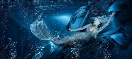 Mermaid - frumusete, fantasy, mermaid, summer, blue, underwater, girl, luminos