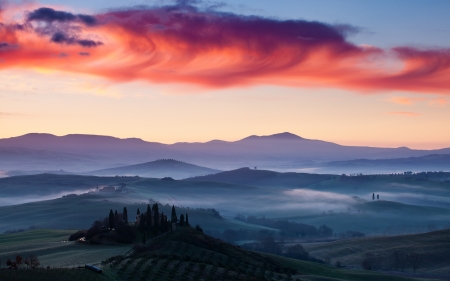 Tuscan in Summer Season,Italy - nature, sky, mists, clouds, dawn