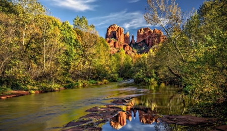 Mountain River - nature, tree, mountain, river