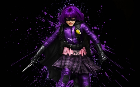 Kick-Ass 2 (2013) - comics, kick ass 2, poster, girl, Chloe Grace Moretz, actress, black, fantasy, purple